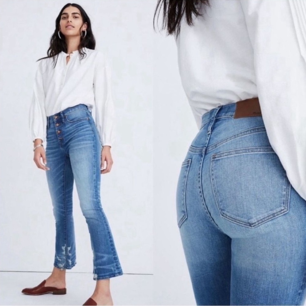 Madewell Petite Cali Bootcut Jeans Bess Wash Button-Front Size 28P NWT